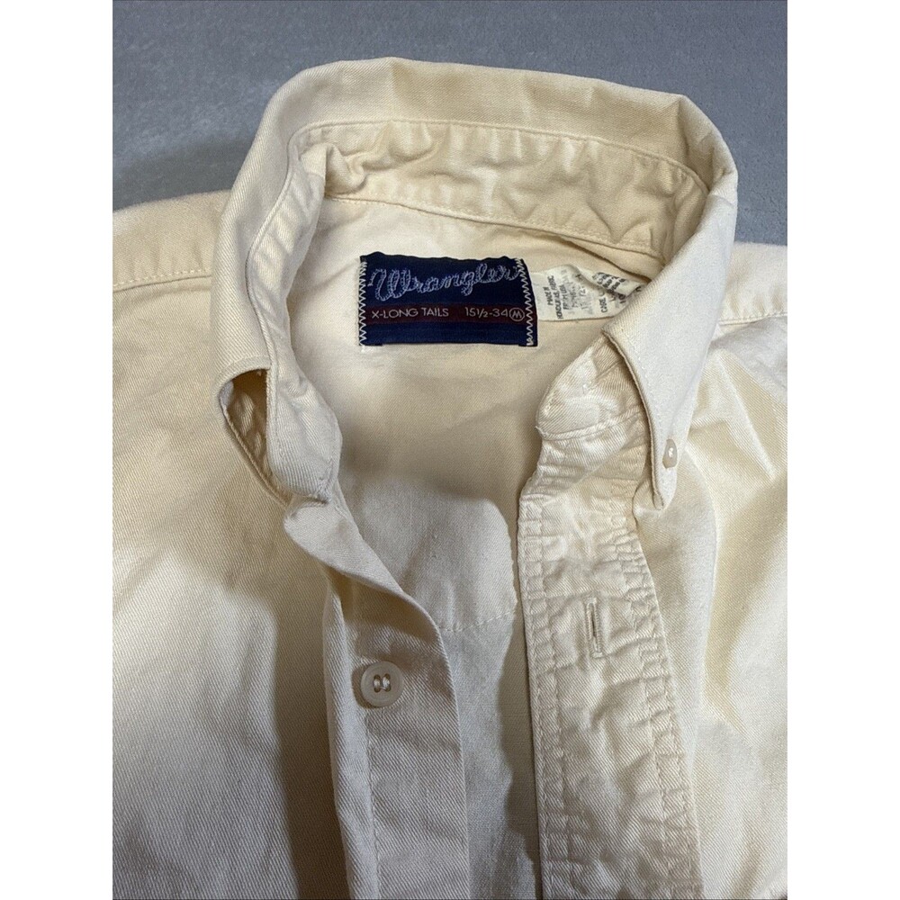 Vintage Wrangler Cream Button Down Shirt X-Long Tails 15 1/2-34 100% Cotton